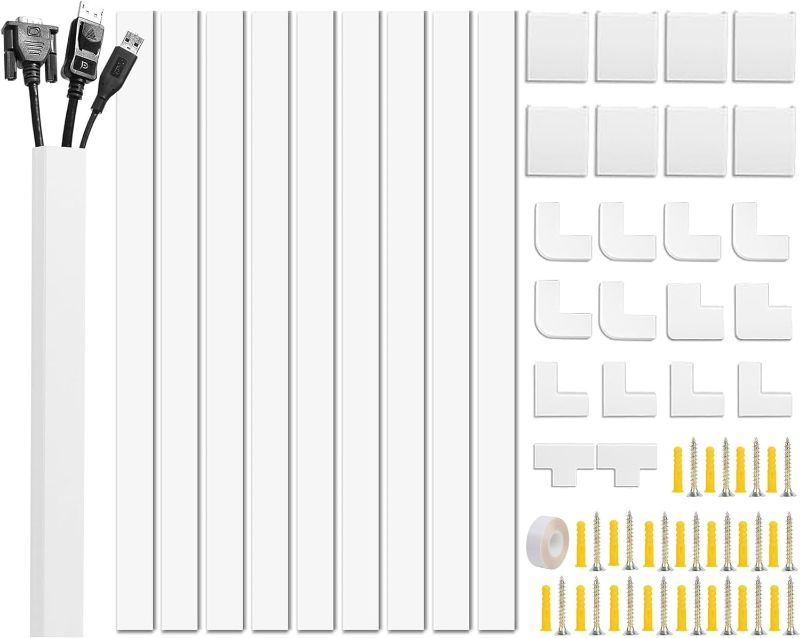 Photo 1 of Cord Cover Raceway Kit, 157" Cable Cover Channel, Paintable Cord Concealer System Cable Hider, Cord Wires, Hiding Wall Mount TV Powers Cords in Home Office, L157 X W0.95 X H0.55, Off-White
