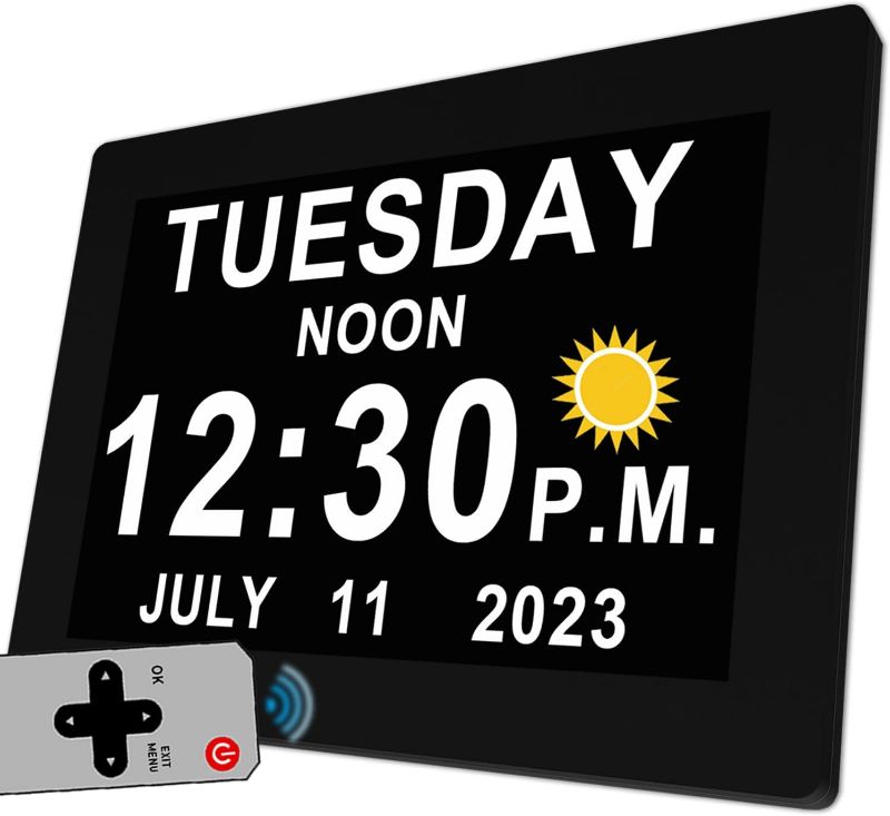 Photo 1 of 19 Alarms Digital Clock with Auto DST and Sun Moon Icons, Custom Reminders and Calendar Clock, Day Date Clock for Seniors Dementia Alzheimers' Clock- 7 Inch with Remote Control
