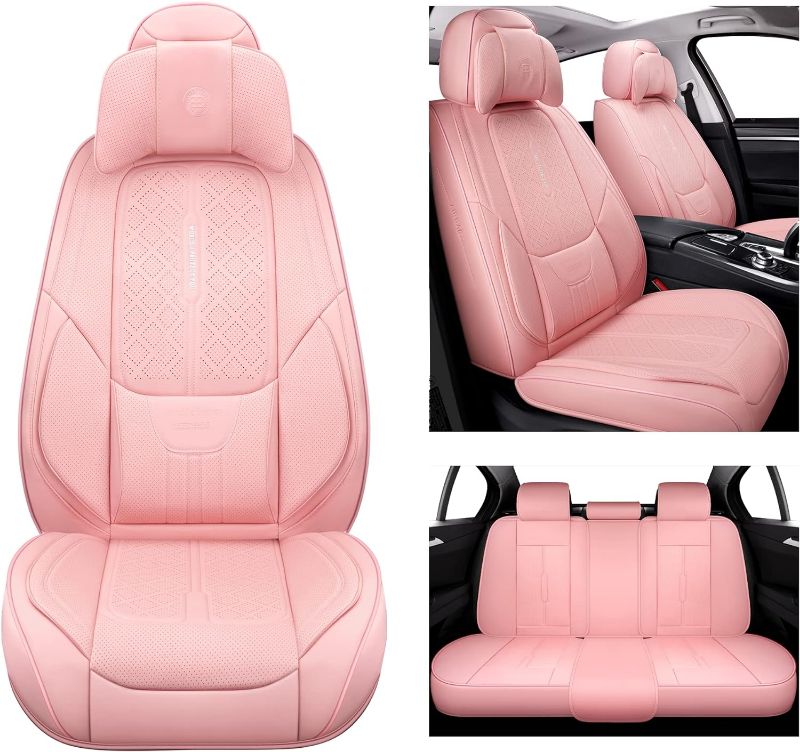 Photo 1 of NS YOLO Full Coverage Leather Car Seat Covers for Front Seats Universal Fit for Cars SUV Pick-up Truck with Waterproof Leatherette in Automotive Interior Accessories (Pink-Front Pair) Pink Front Pair