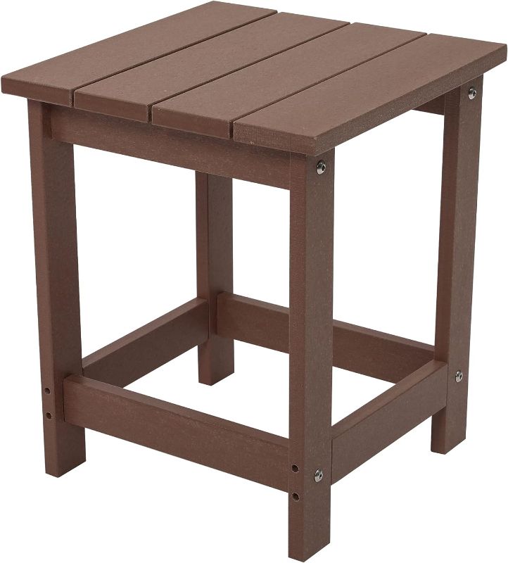 Photo 1 of LZRS Adirondack Square Outdoor Side Table, Pool Composite Patio Table,HDPE End Tables for Backyard,Pool, Indoor Companion, Easy Maintenance & Weather Resistant(Brown)