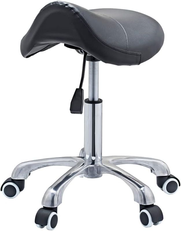 Photo 1 of 
CHAOEEMY Ergonomics Saddle Stool-Adjustable Rolling Swivel Chair with Soft Comfortable Cushion,Lifting air Rod,Aluminum Alloy Base,4 Wheels for Barber shiop...