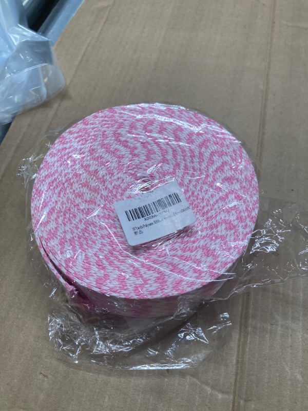 Photo 2 of 10 Yards 2 Inch Pink Plaid Polyester Webbing, Pink Houndstooth Patterned Jacquard Webbing Handbag Polyester Soft Webbing Key Fob Nylon Strap Dog Collar Garment Belt DIY Sewing Accessories