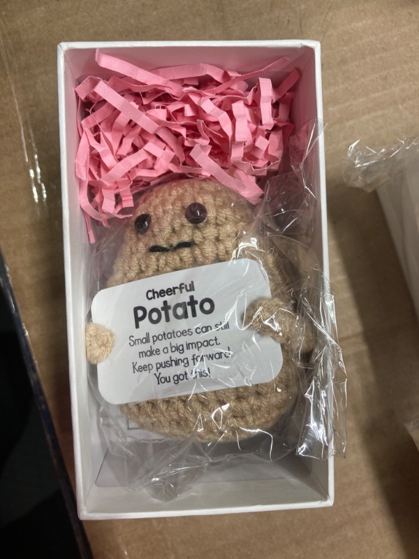 Photo 3 of ***(SET OF 4 various )*** MBL Small Cute Crochet Potato – Handmade Emotional Uplifting Support Cheer Up Potatoes with Positive Card for Women/Families/Friends, Funny Potato Knitted Doll Gifts for Birthday, Christmas