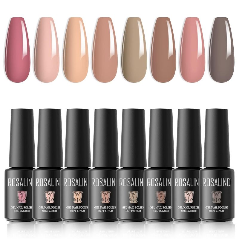 Photo 1 of ***2 PACK*** ROSALIND Nude Gel Polish Set, 8PCS EACH Pink Gel Nail Polish Set Skin Tones Pink Brown Neutral Nail Gel Polish Set Soak off All Seasons Collection Manicure DIY Nail Art Design Salon Home Gifts nude pink brown 1 0.17 Fl Oz (Pack of 8)