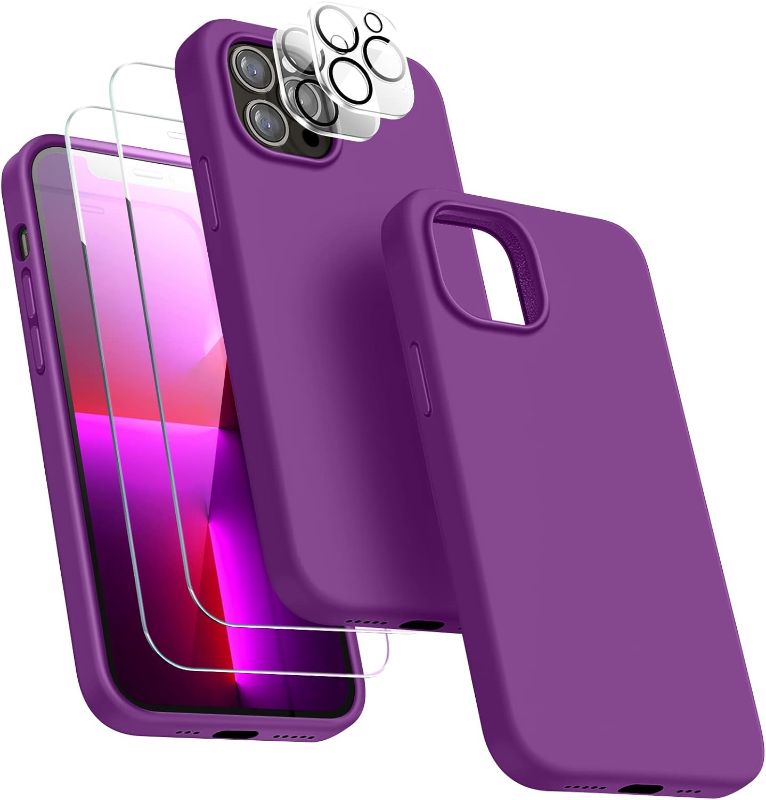 Photo 1 of Dssairo [5 in 1 for iPhone 13 Pro Max Case 6.7 inch, with 2 Pack Screen Protector + 2 Pack Camera Lens Protector, Liquid Silicone Ultra Slim Shockproof Protective Phone Case (Violet Red)………