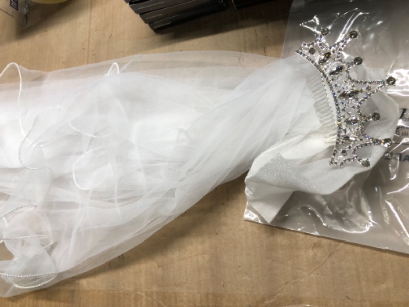 Photo 3 of Girls First Communion Veil White Flower Headband with Bow Wreath Crown Veil