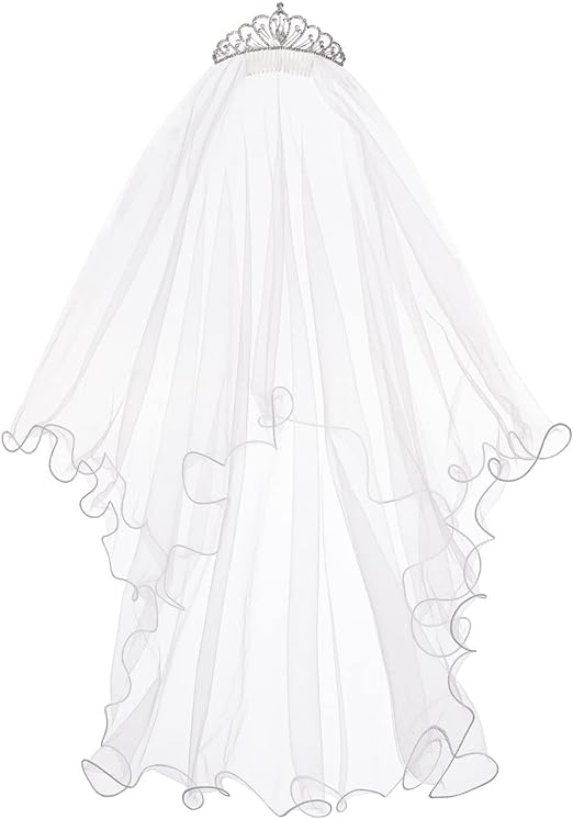 Photo 1 of Girls First Communion Veil White Flower Headband with Bow Wreath Crown Veil