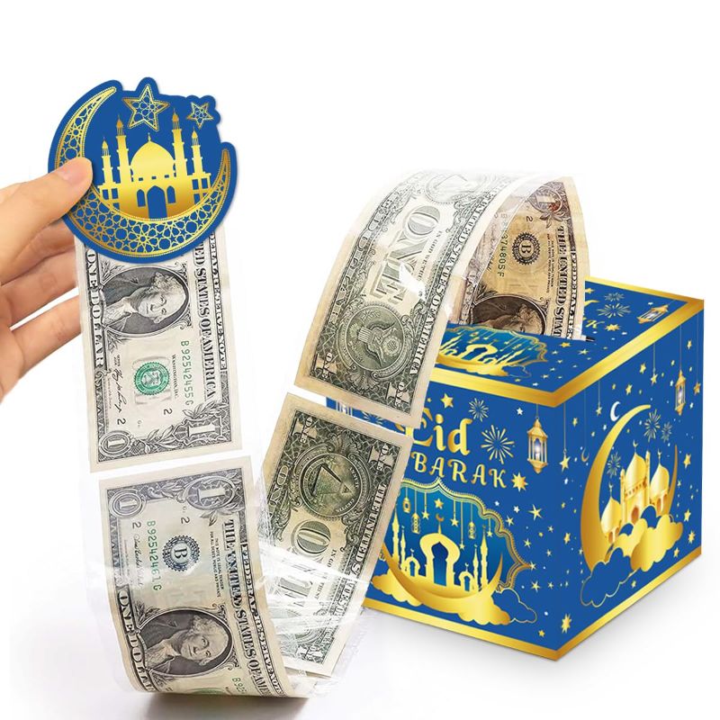 Photo 1 of 2 packs Eid Mubarak Money Box for Cash Gift Pull, Money Gift Boxes for Cash, Money Box for Cash Gift Black & Gold Money Holder for Cash with Pull Out Card DIY Set Surprise Eid Gift Box - Blue Gold