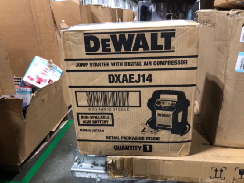 Photo 3 of DEWALT DXAEJ14 Digital Portable Power Station Jump Starter: 1400 Peak/700 Instant Amps, 120 PSI Digital Air Compressor, 3.1A USB Ports, Battery Clamps , Yellow