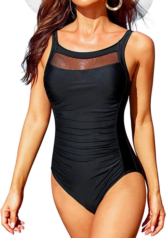 Photo 1 of Tempt Me Women One Piece Mesh Swimsuits Vintage Tummy Control Swimwear