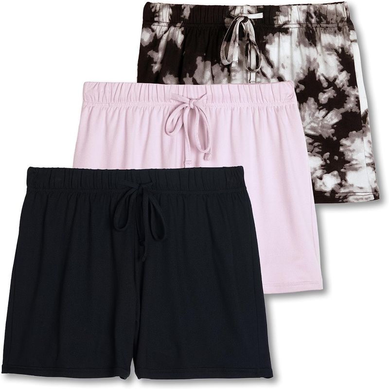 Photo 1 of Real Essentials 3 Pack: Womens Ultra-Soft Comfy Stretch Pajama Lounge Shorts Elegant Sleepwear(Available In Plus Size)