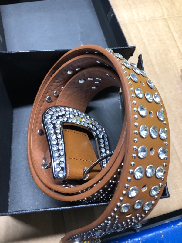 Photo 2 of LCG LUCHENGYI Women Rhinestone Belt, Bling y2k Western Cowgirl Men Cowboy Leather Studded Belts for Jeans Pants