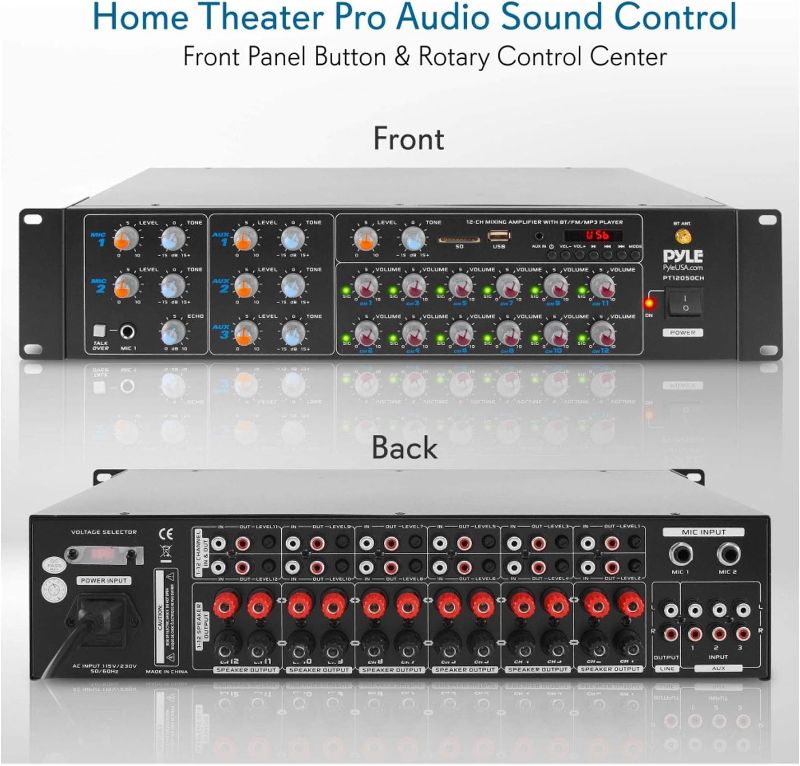 Photo 1 of **READ NOTES BEFORE PURCHASING ITEM** 

12-Channel Wireless Bluetooth Power Amplifier - 6000W Rack Mount Multi Zone Sound Mixer Audio Home Stereo Receiver Box System w/ RCA, USB, AUX - For Speaker, PA, Theater, Studio/Stage - Pyle PT12050CH