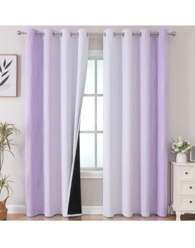 Photo 1 of Estelar Textiler Lilac and Greyish White Blackout Curtains 96 Inches Long, Full Room Darkening Grommet Curtains for Bedroom, Thermal Insulated  Blackout Drapes for Living Room, 52Wx96L, 2 Panels****USED*** 