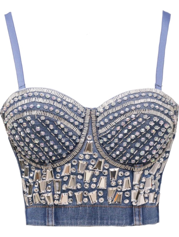 Photo 1 of bslingerie Women Rhinestone Denim Push Up Bustier Corset Crop Top