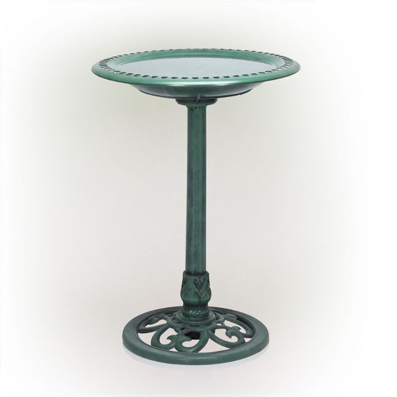 Photo 1 of 28 in. Tall Outdoor Birdbath with Scrollwork Decoration Yard Statue