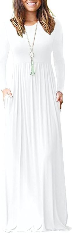 Photo 1 of Women Long Sleeve Loose Plain Maxi Dresses Casual Long Dresses Large