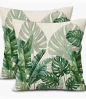 Photo 1 of Tropical Green Leaf Pillow Covers 18X18 in Botanical Banana Monstera Plant Palm Tree Couch Pillow Cases Set of 2 Summer Throw Pillows Home Decor for Room Bedroom Bed Cushion Outdoor