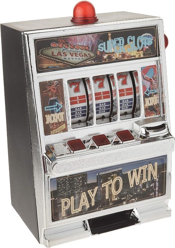 Photo 1 of 12.5" Large Play To Win Slot Machine Figurine - Black & Aluminum