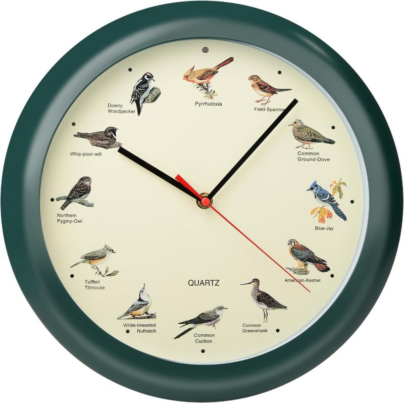 Photo 1 of 13 Inch Singing Bird Wall Clock Light Sensor Bird Clock That Sings on Hour (Green)