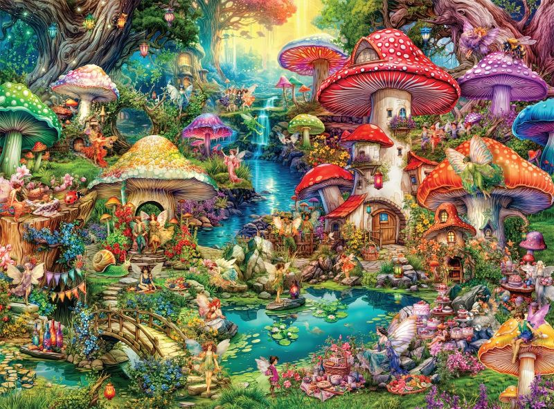 Photo 1 of Buffalo Games - Aimee Stewart - Merry Mushroom Village Picnic - 1000 Piece Jigsaw Puzzle for Adults Challenging Puzzle Perfect for Game Nights
