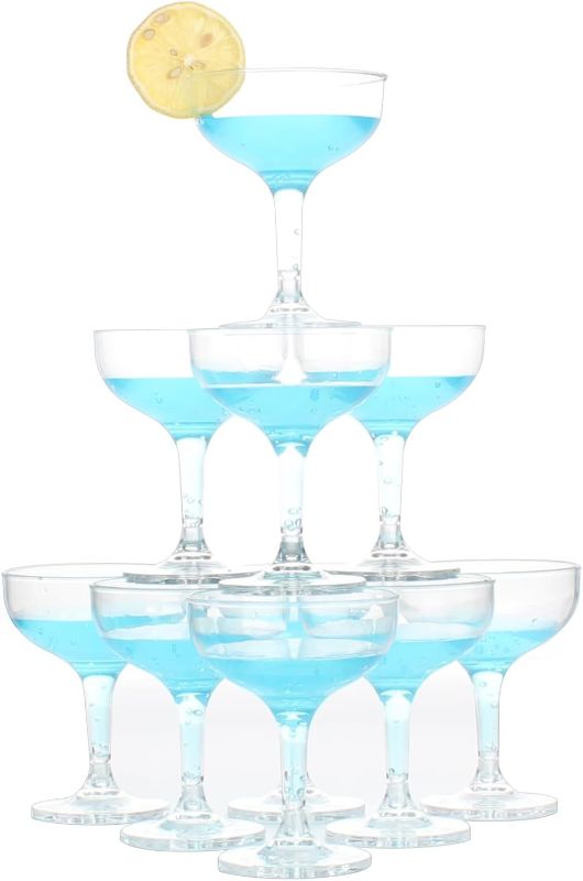 Photo 1 of 18 Count 5oz Acrylic Martini Glasses for Party Champagne Tower Plastic Champagne Coupe Glasses for Martini, Margarita, Cocktail, Dessert(Reusable, Dishwasher Safe)