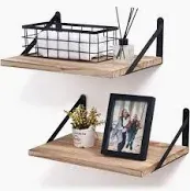 Photo 1 of 24 Inch Floating Shelves, Bathroom Wooden Shelves for Wall Mounted, Rustic Farmhouse Floating Shelves, Solid Wood Wall Shelves for Storage, Set of 2, Carbonized Black