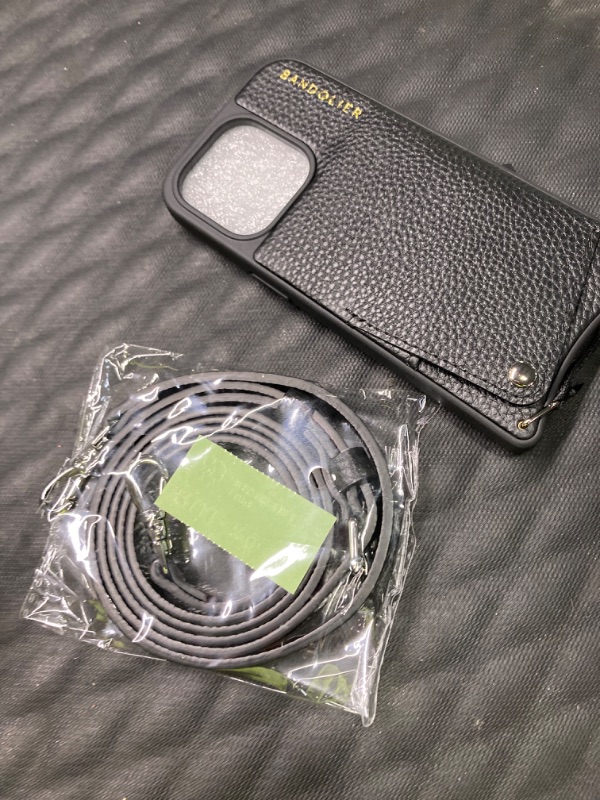 Photo 1 of Bandolier Emma Crossbody Phone Case and Wallet for iPhone 14 Pro - Black Leather with Silver Detail iPhone 14 Pro Black/Silver