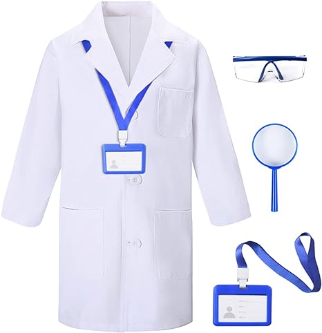 Photo 1 of 4Pcs Doctor Scientist Lab Costume for Kids Role Play Thick White Coat Birthday Party Gift 2-12 Years XL