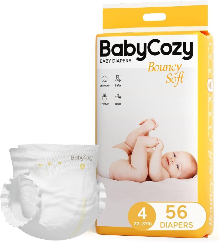 Photo 1 of Baby Diapers Portable Pack Size 4(22~37lb), 56 Count Babycozy Bouncy Soft Diapers Disposable Hypoallergenic Diapers to Protect Sensitive Baby Skin