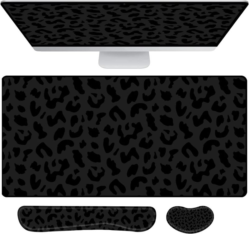 Photo 1 of 3Pcs Large Gaming Mouse Pad Desk Mat,Keyboard Mouse Wrist Rest Support Set,Extended Laptop Mouse Pad Memory Foam Non-Slip Base for Gamer Home Office(31.5x15.7in)-Black Leopard Cheetah
