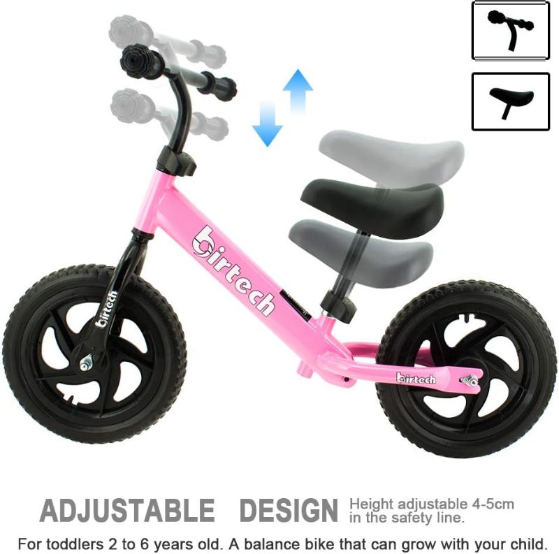 Photo 1 of 12 Inch Toddler Balance Bike for Kids 2-6 Years Old, Adjustable Seat Height, Indoor Outdoor Toy Bicycle With No Pedals, Pink
