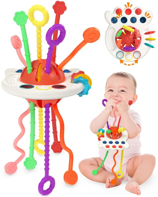 Photo 1 of Baby Sensory Montessori Toy for 6-12-18 Months, Pull String Silicone Teething Toy, Birthday Gift Travel Toy for 1 2 Year Old Boy Girl Infant Toddlers 8 9 10 Months Old
