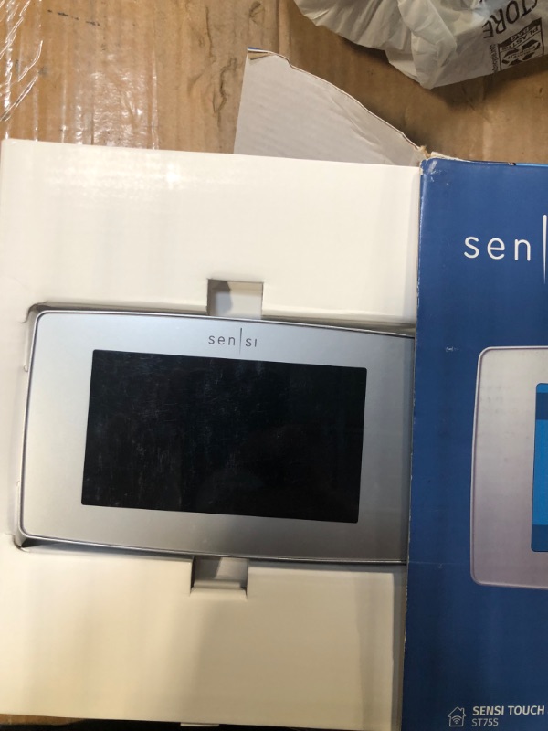 Photo 3 of *** NOT FUNCTIONAL**** SELLING AS PARTS***
 Touch Smart Thermostat by Emerson with Touchscreen Color Display, Programmable, Wi-Fi, Mobile App, Easy DIY, Data Privacy, Works with Alexa, Energy Star Certified, ST75S-Silver, C-Wire Required Silver Thermostat