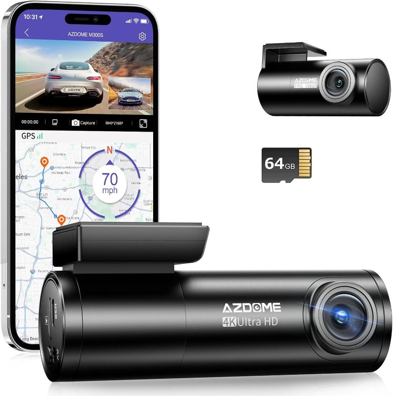 Photo 1 of AZDOME M300S 4K Dash Cam Front and Rear, 5.8G WiFi GPS Dash Cam for Cars, Free 64GB SD Card, 170° Wide Angle, Voice Control, G-Sensor, WDR Night Vision, 24H Parking Monitor, Max Support to 256GB