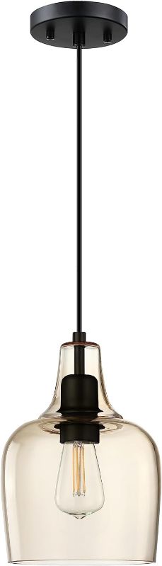 Photo 1 of 1 Light Hanging Indoor Kitchen Island Pendant Light 6.1" Ancient Amber Glass Pendant Ceiling Light Fixtures Black Finish Modern Farmhouse Dinning Over Sink