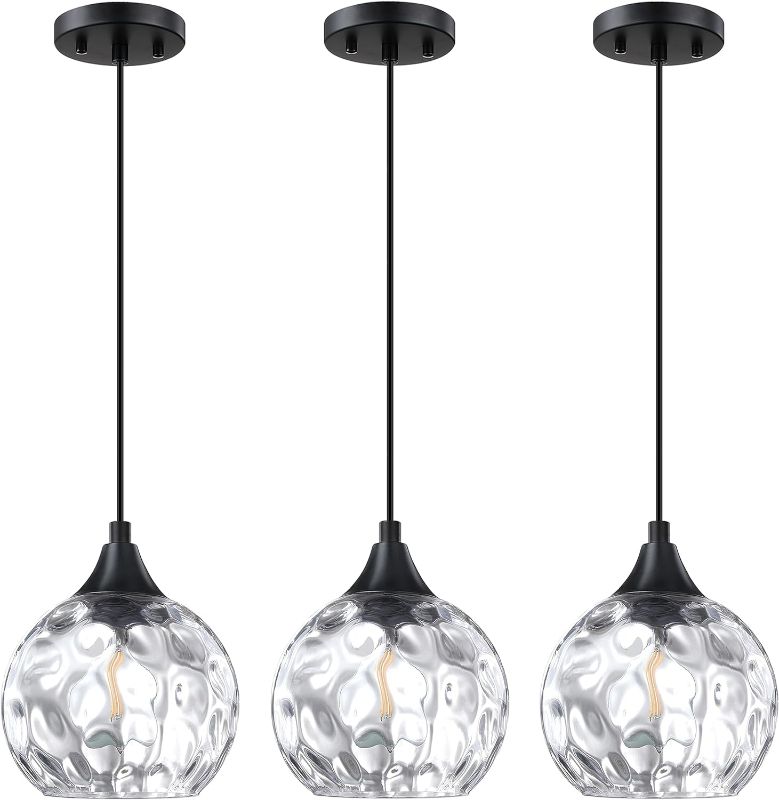 Photo 1 of 3 Pack 1 Light Hanging Indoor Kitchen Island Pendant Light 6.3" Hammer Grey Glass Pendant Ceiling Light Fixtures Brushed Bronze Finish Modern Farmhouse Dinning Over Sink Living