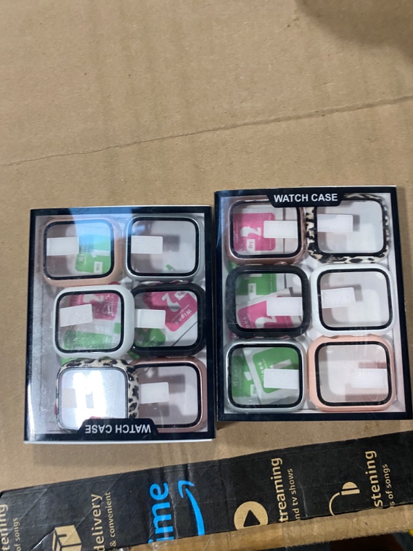 Photo 1 of 2 pk 6 Pack Case Compatible with Apple Watch SE 2021/2022 Series 6/5/4 44mm with Built in Tempered Glass Screen Protector, HD Ultra-Thin Scratch Resistant Overall Protective Cover for iWatch 44mm Black+Silver+Pink+Rose gold+White+Classic Leopard only for 