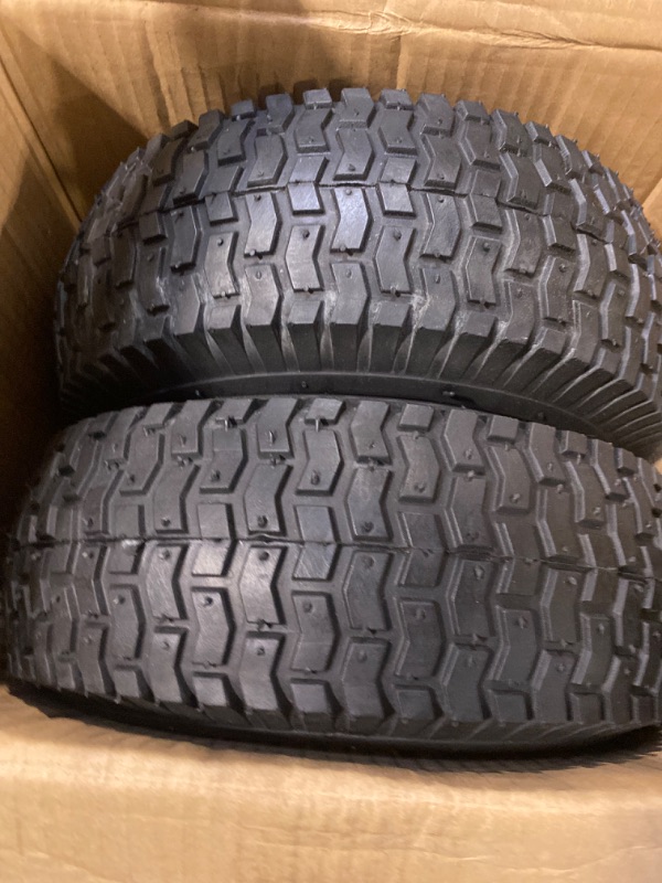 Photo 3 of 2 Pack 13x5.00-6 Lawn Tractor Pneumatic wheel,Wheelbarrow tire Turf Tread,3.13" hub length with steel rim,Flange ID 0.76''