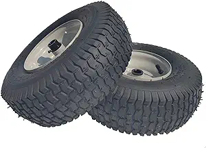 Photo 1 of 2 Pack 13x5.00-6 Lawn Tractor Pneumatic wheel,Wheelbarrow tire Turf Tread,3.13" hub length with steel rim,Flange ID 0.76''