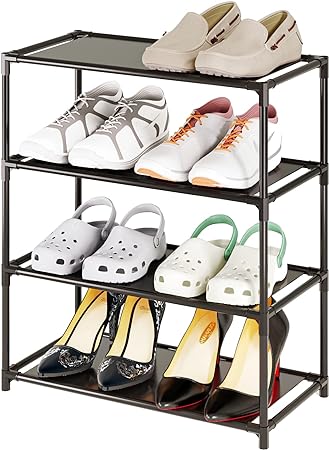 Photo 1 of  WHITE Small Shoe Rack 6-8 Pairs Sturdy Shoe Shelf 4-Tiers Narrow Stackable Shoe Organizer,Lightweight Kids Shoe Racks for Entryway, Doorway and Closet?Black?