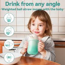 Photo 1 of NCVI Weighted Straw Sippy Cup Spill Proof Stainless Steel, Kids Toddler Thermal Cup with Removable Handle and Replacement Head Straw Perfect for 18+ Months Old, 10oz (Green Bunny)