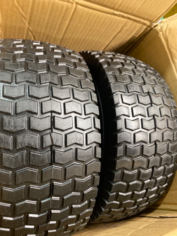 Photo 1 of 15x6.00-6 Flat Free Lawn Mower Tire and Wheel, 2 Pcs 15x6-6nhs Riding Mowers Lawn Tire and Wheel with 3/4" Bearing, 3" Centered Hub