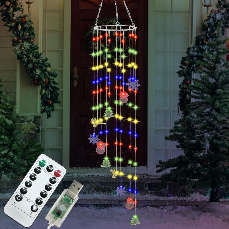 Photo 1 of Cllayees 4.5 FT 99 LED Hanging Christmas Wind Chimes Lights, Unique Christmas Fairy Lights Tree Decor with Waterproof, 8 Modes & Timer Function for Indoor Outdoor Outside Window Garden Patio Porch
