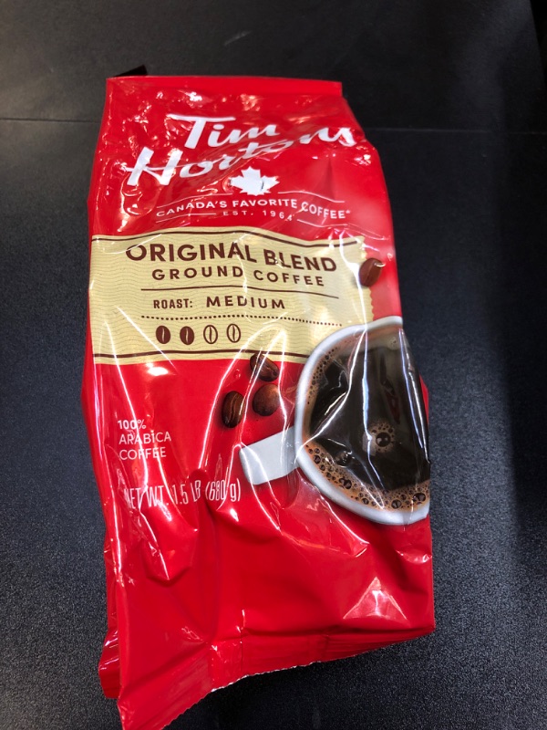 Photo 2 of Tim Hortons Original Blend, Medium Roast Ground Coffee, Made with 100% Arabica Beans, 24 Ounce Bag Medium Roast 1.5 Pound (Pack of 1) BEST BY 6/11/2024