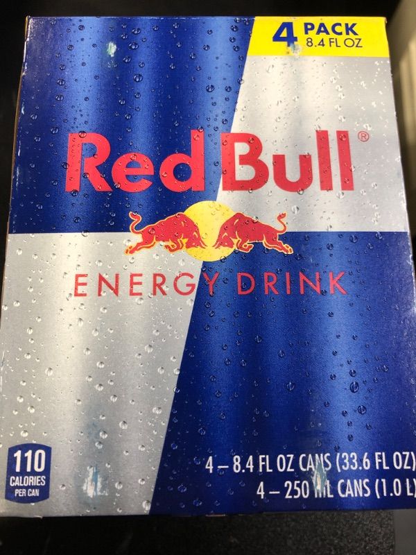 Photo 1 of Red Bull Energy Drink, 8.4 Fl Oz (4 Pack) Original 8.4 Fl Oz (Pack of 4) BEST BY 3/2/2025