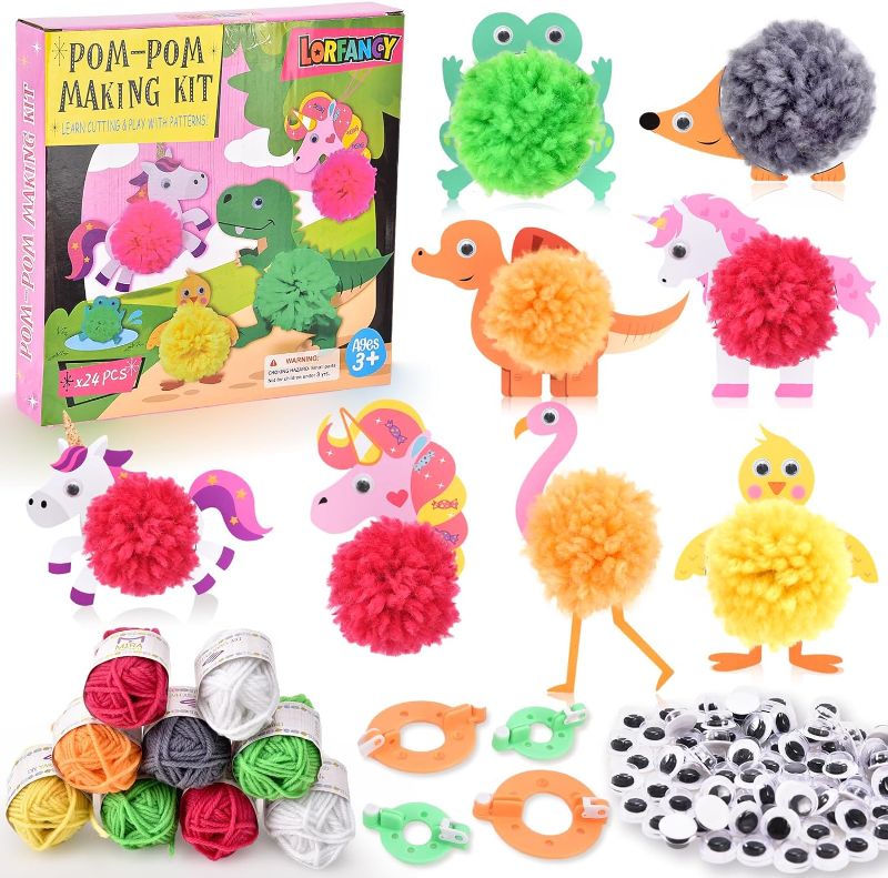 Photo 1 of G.C Animal Paper Crafts Kits for Girls Kids Party Activities, 24 Pcs Yarn Pom Poms Unicorns Dinosaur DIY Craft Projects Supplies Educational Toys, Arts and Crafts Birthday Gift for Kids Ages 5 6 7 8
