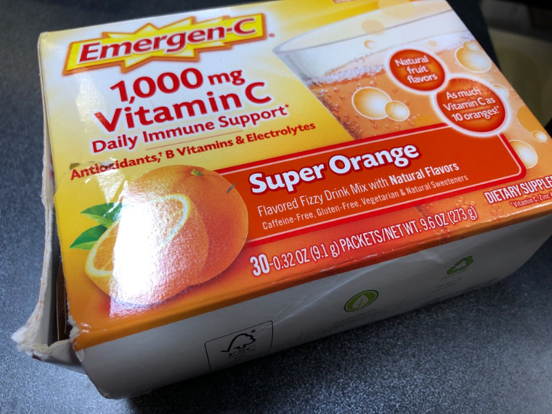 Photo 2 of Emergen-C 1000mg Vitamin C Powder for Daily Immune Support Caffeine Free Vitamin C Supplements with Zinc and Manganese, B Vitamins and Electrolytes, Super Orange Flavor - 30 Count BEST BY 6/2025