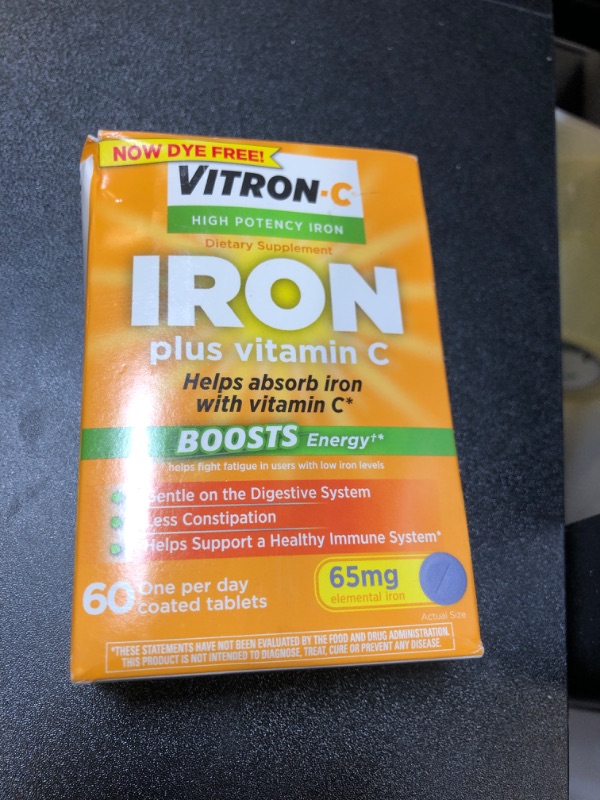 Photo 2 of Vitron-C High Potency Iron Supplement with 125 mg Vitamin C, Dye Free, Vegan, Gluten Free, 60 Count High Potency 60 Count (Pack of 1) BEST BY 12/2025