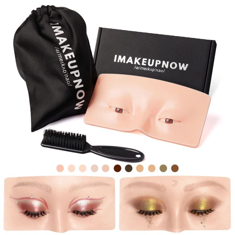 Photo 1 of IMAKEUPNOW Makeup Practice Face Board 3D Realistic Pad with Cleaning Brush for Makeup Artist Board Makeup Practice, Eyeshadow Eyeliner Eyebrow Mapping Realistic Face Skin Eye Makeup Gift for Women
